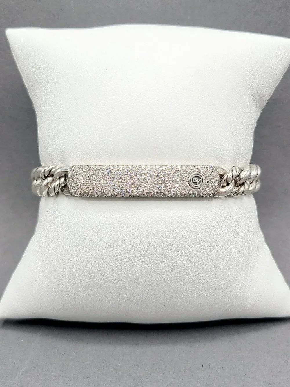 David Yurman Belmont Curb Link ID Bracelet w/ Pavé White Diamonds - Size Large